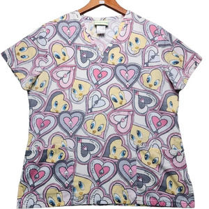 Looney Tunes Baby Tweety Bird V-Neck Scrub Top Size Medium Hearts Size Small.